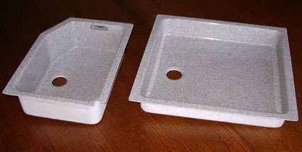 Sink for airline galley by Bucher Leichtbau. Manufacture from combustion resistant GFRP.